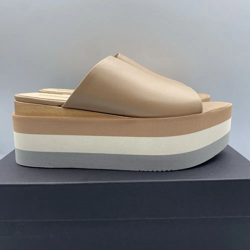 Paloma Barcelo Alice Sandals Womens 40 9.5 Neutral Beige Platform Shoes NWB